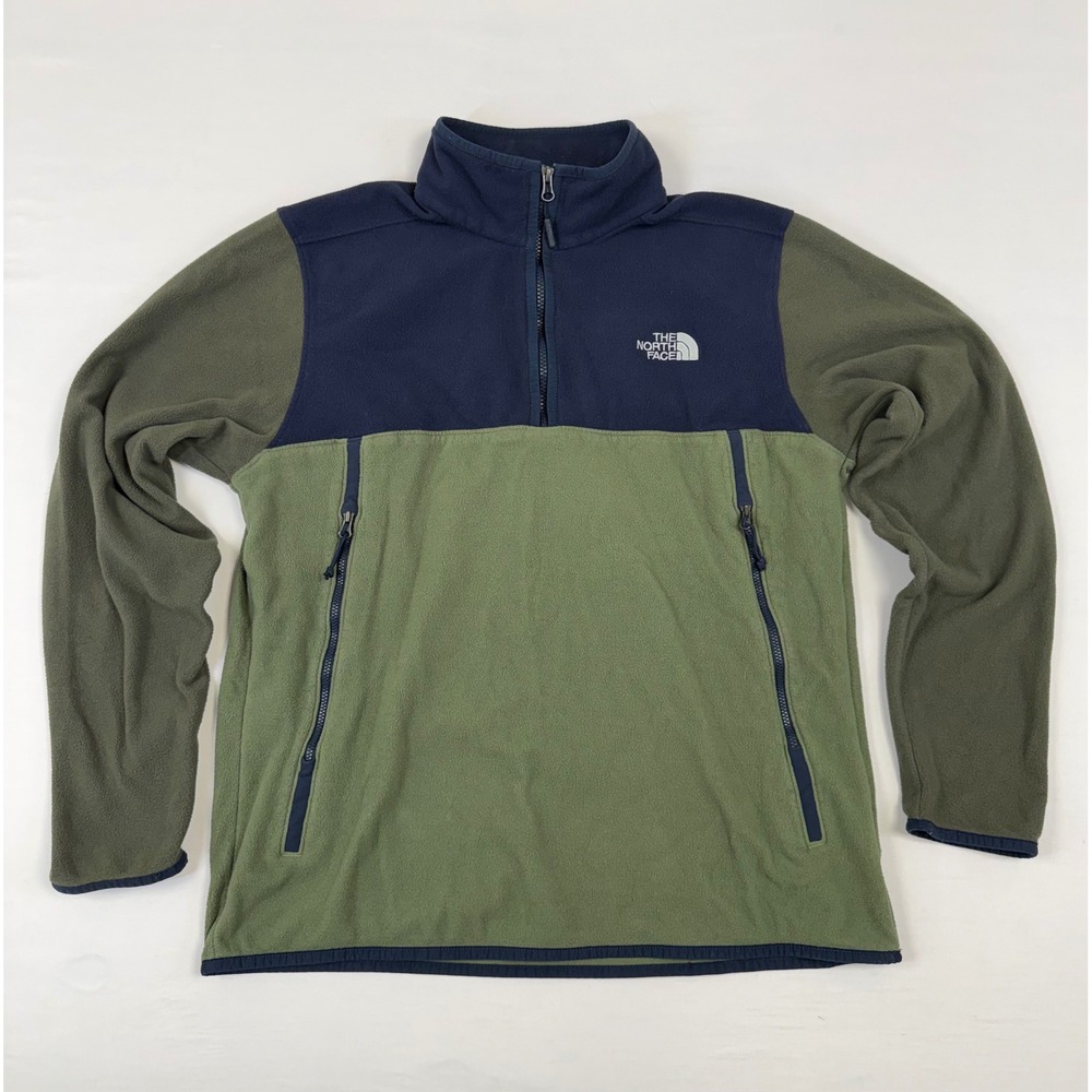 The North Face Mens Glacier Alpine Fleece Quarter Zip Green Navy‎ Colorblock L